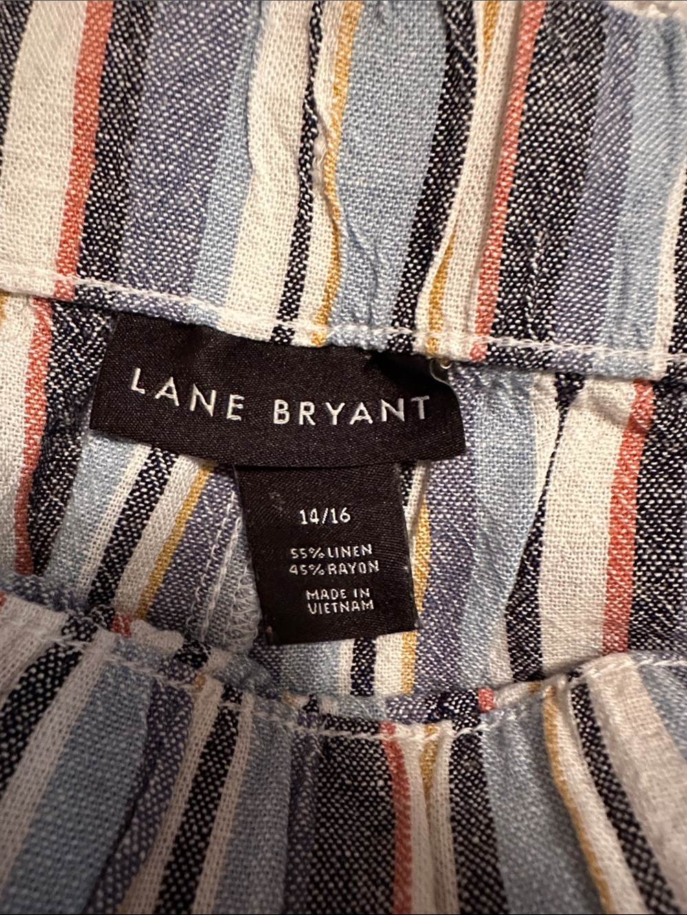 Lane Bryant Striped Linen-Blend shorts. Blue,White, Coral & Mustard